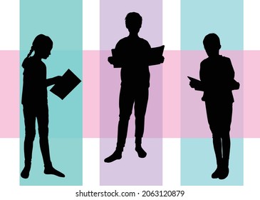 Silhouettes of people with a book.	