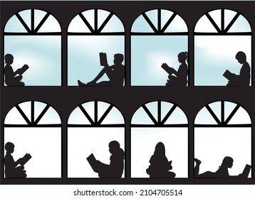 Silhouettes of people with a book.