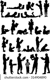 Silhouettes of people with a book.