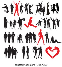 Silhouettes of people: business, family, sport, fashion, love