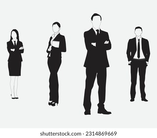 silhouettes of people businesspeople standing together with serious expressions