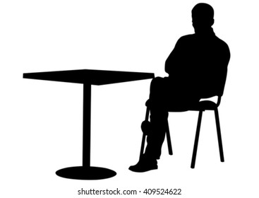 Silhouettes of people in cafe on white background