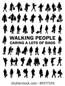 Silhouettes people caring bags