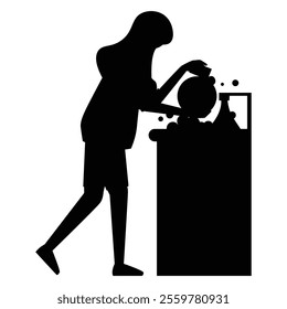 Silhouettes of People Cleaning with Brooms and Mops