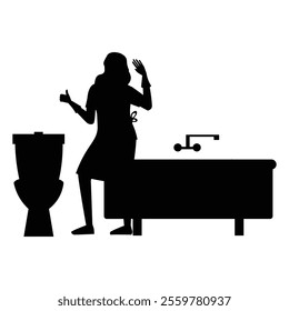 Silhouettes of People Cleaning with Brooms and Mops