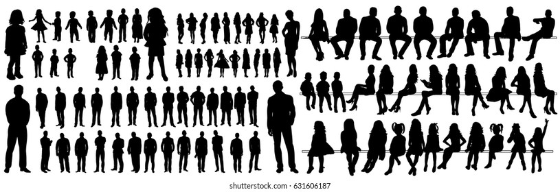 silhouettes people, collection, girls, men, children