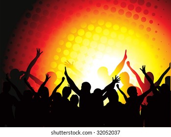 silhouettes of people dancing with people blasted by music