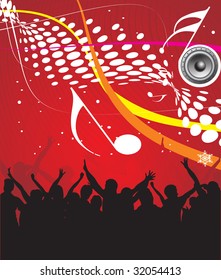 silhouettes of people dancing with music speaker background