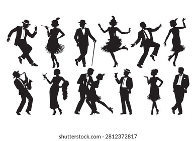 Silhouettes of people dancing in nineteen twenties style