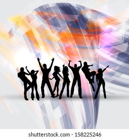 Silhouettes of people dancing on an abstract background
