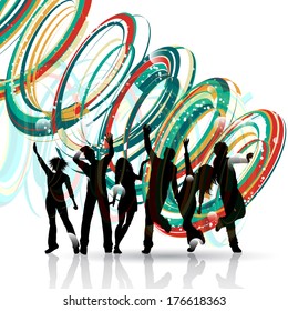 Silhouettes of people dancing on an abstract background