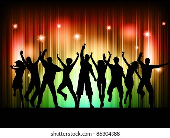 Silhouettes of people dancing on an abstract background