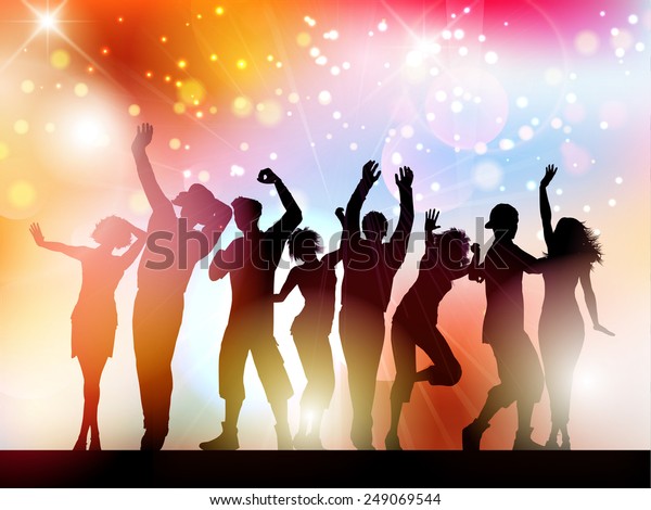 Silhouettes People Dancing On Abstract Lights Stock Vector (Royalty ...