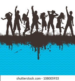 Silhouettes of people dancing on grunge background