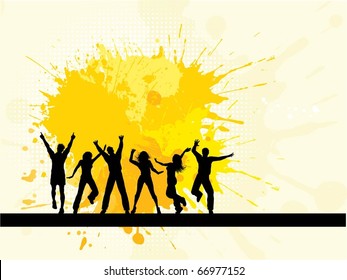 Silhouettes of people dancing on grunge background