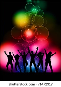 Silhouettes of people dancing on lights background