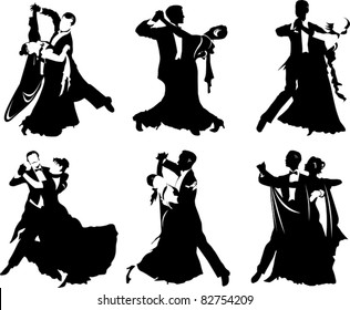 silhouettes of people dancing the waltz (vector illustration);