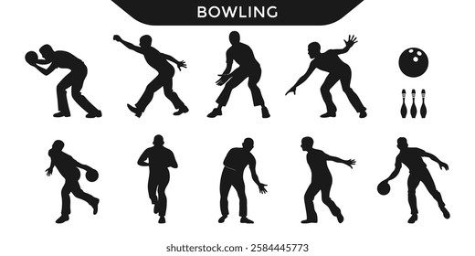 Silhouettes of people in different bowling poses