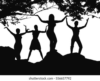 Silhouettes of people in different positions on an isolated background