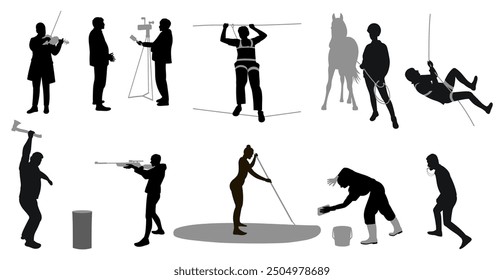 Silhouetten von Menschen verschiedener Berufe, eine Gruppe von Männern und Frauen