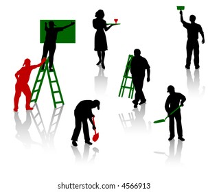 Silhouettes of people of different trades