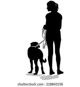 Silhouettes of people and dogs. Vector illustration.