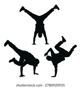 Silhouettes of people doing handstands and cartwheels in various poses icon