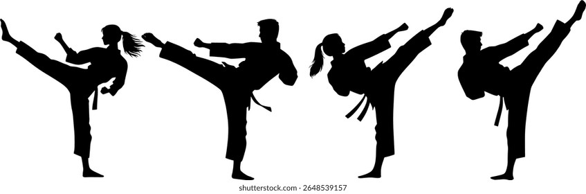 Silhuetas de pessoas fazendo Karate