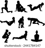 silhouettes of people doing yoga workout exercise activity