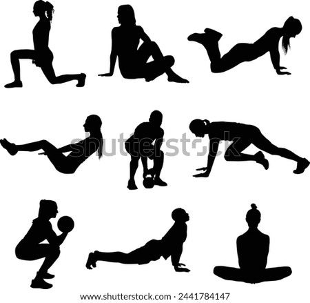 silhouettes of people doing yoga workout exercise activity