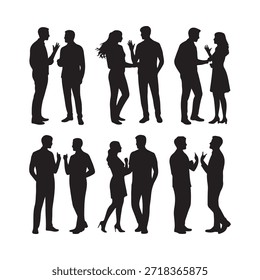 Siluetas de personas conversando e interactuando una colección visual