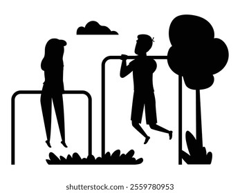 Silhouettes of People Engaging in Various Fitness Activities