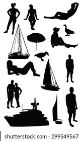 Silhouettes of people enjoying a beautiful summer weather 