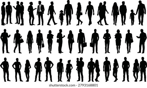 Silhouettes of People in Everyday Social Interactions Depicting Walking, Talking, Holding Hands and Community Activities