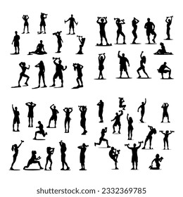 silhouettes of people exercising with dumbbells