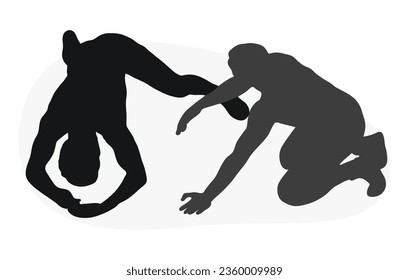 Silhouettes of people fighting, MMA fighters. Greco Roman wrestling, combating, grappling, duel, fight, mixed martial art, sportsmanship