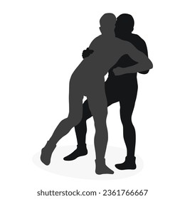 Silhouettes people fighting, MMA fighters. Greco Roman wrestling, fight, combating; struggle; grappling; duel, mixed martial art, sportsmanship