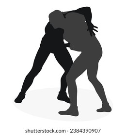 Silhouettes people fighting, MMA fighters. Greco Roman wrestling, fight, combating; struggle; grappling; duel, mixed martial art, sportsmanship