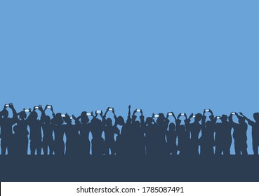 silhouettes of people filming a presentation using smartphones. Vector illustration