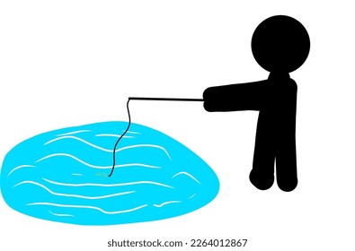 Silhouettes of people fishing in the pond.