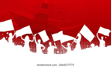 Silhouetten von Menschen mit Flaggen auf rotem Hintergrund, Vektorbanner-Vorlage