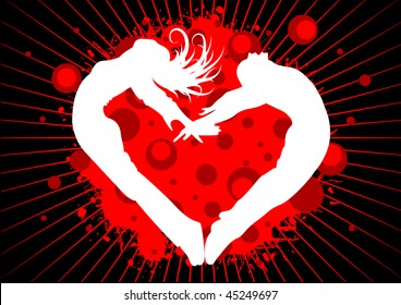 Silhouettes of people in the form of the heart. Vector.