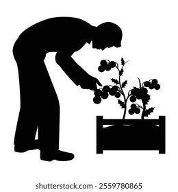 Silhouettes of People Gardening with Tools