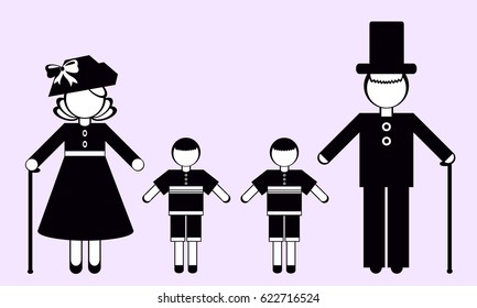 Silhouettes of People. Grandma, grandpa and grandchildren