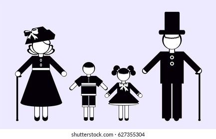 Silhouettes of People. Grandma, grandpa and grandchildren