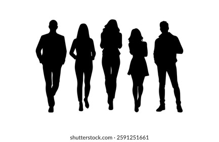 Silhouettes of people, a group of business people men and women, a vector set of people on a white background