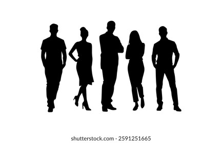 Silhouettes of people, a group of business people men and women, a vector set of people on a white background