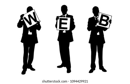 silhouettes of people holding panels forming the word web