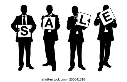 Silhouettes People Holding Sale Sign Stock Vector Royalty Free