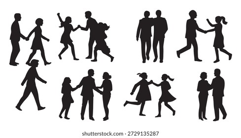 Silhouettes of people interacting and dancing couples